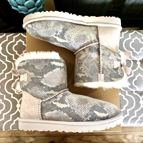 UGG Shoes - UGG BOOTS MINI BAILEY BOW SNAKE 8 BRAND NEW!
